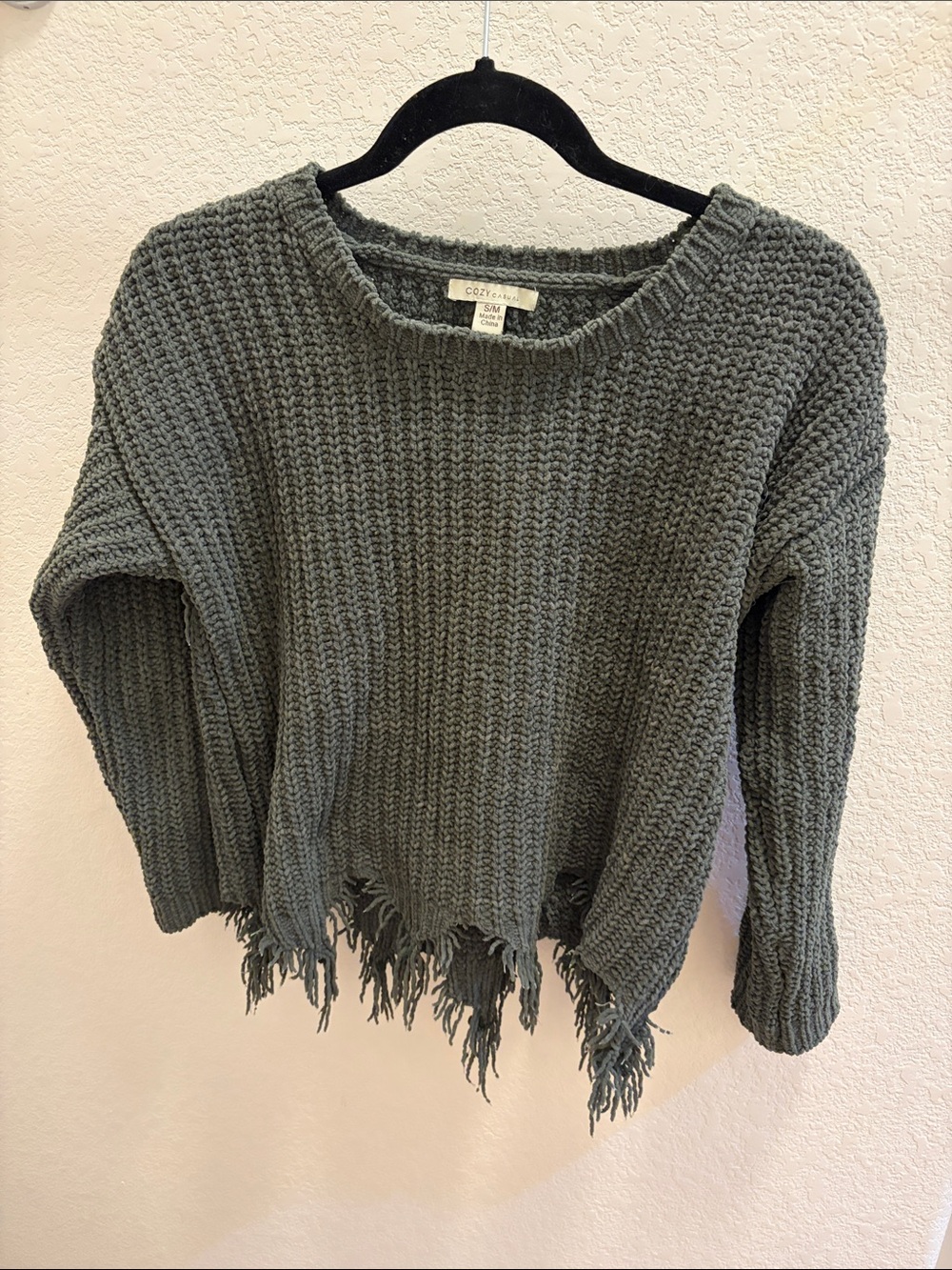 Olive Green Distressed Knit Sweater
